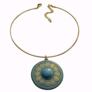 Tribal Gold Tone Circle Tribal Inspired Choker With Enamel Accents Snail Design